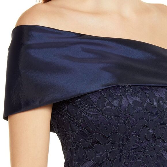 NWOT ELIZA J One Shoulder Satin Band Lace Overlay Mermaid Gown - size 14 - Picture 3 of 13